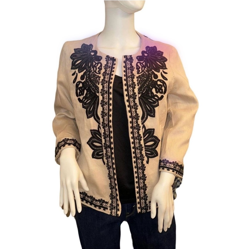 Chico's Black and Cream Bomber Jacket